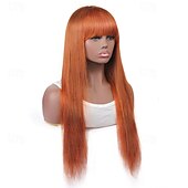 economico Parrucche di capelli veri senza cuffia-ginger# parrucca di capelli umani parrucca con meccanismo completo parrucca arancione liscia per donne nere