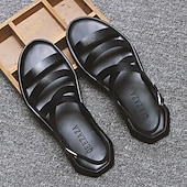 billige Uformelle sandaler-svarte minimalistiske sandaler i kunstskinn for menn - stilig design med kryssrem med spennelukking for fritidsklær om sommeren