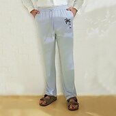 お買い得  メンズエリートパンツ-リネン 40% 男性用 リネンパンツ ズボン サマーパンツ ビーチパンツ ドローストリング 弾性ウエスト まっすぐな足 ココナッツの木 高通気性 全長 バケーション ビーチ ファッション カジュアル ブルー ブラウン