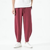 economico Classico-Per uomo Pantaloni di lino Pantaloni corti Pantaloni Carota Pantaloni casual Gamba dritta Tinta unita Sport Lunghezza intera Informale Giornaliero Informale Morbido Nero Vino Anelastico