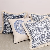 baratos Textured lance travesseiros-Capa de almofada decorativa com borla oceânica, 1 peça, capa de almofada quadrada macia, fronha para quarto, sala de estar, sofá, cadeira, tartaruga marinha