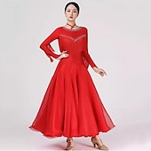 abordables Tenues de danse de salon-Danse de Salon Robe Gland Fantaisie Cristaux / Stras Femme Utilisation Soirée manche longue Spandex Organza