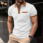 preiswerte Klassisches Poloshirt für Herren-Herren Waffel-Poloshirt Golfhemd Arbeit Casual Kargen Kurzarm Basic Modern Farbblock Patchwork Taste Frühling Sommer Regular Fit Schwarz Weiß Blau Khaki Grau Waffel-Poloshirt
