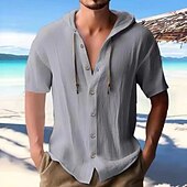 voordelige heren overhemd met knopen-Voor heren Overhemd Zomer overhemd Normaal shirt Strand hemd Overhemd met knopen Zwart Wit Hemelsblauw Abrikoos Grijs Korte mouw Effen Capuchon Vakantie Hawaii Kleding Modieus Casual Comfortabel