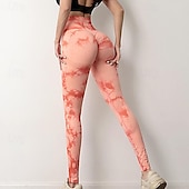 preiswerte Yoga Leggings &amp; Strumpfhosen-Damen Yogahose Yoga-Leggings Hohe Taille Pilates Fitnesstraining Training Strumpfhosen Batik Schwarz Orange Hellblau Spandex Sport Sportkleidung Dehnbar Schlank