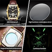 ieftine Ceasuri Mecanice-Ceas mecanic pentru bărbați OLEVS modă casual automat autoîntreținere faza lunară calendar luminos ceas din piele