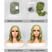 economico Parrucche lace sintetiche-Parrucca in pizzo sintetico Ondulato Stile 14 pollice Verde Parte di mezzo T parte Parrucca Da donna Parrucca Frutta verde