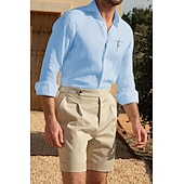ieftine Business Casual-Bărbați Cămașă Cămașă albă din bumbac Cămașă casual Cămașă din bumbac și in Cămașă din bumbac Σταυρός Vacanță Hawaiian Negru Alb Roz Îmbujorat Gri Manșon Lung Rever Primăvara &amp; toamnă Îmbrăcăminte