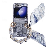 cheap Samsung Cases-Phone Case For Samsung Galaxy Z Flip 5 Z Flip 4 Z Flip 3 Back Cover with Wrist Strap Shockproof PC Metal