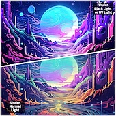 رخيصةأون Tapestries Blacklight-نسيج أسود يتفاعل مع الأشعة فوق البنفسجية ويتوهج في الظلام، حفلة مضيئة، شجرة نيون كون، قمر، مخدر، ضبابي، نسيج معلق، لوحة جدارية فنية لغرفة المعيشة