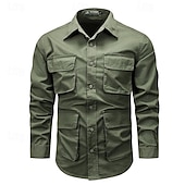 Men's Shirt Workwear Shirts Casual Shirt Work Shirt Button Up Shirt Cargo Shirt Black khaki Army Green Long Sleeve Plain Turndown Vacation Holiday Front Pocket Clothing Apparel Fashion Casual 16