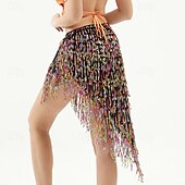 cheap Belly Dancewear-Belly Dance Skirts Pure Color Splicing Sequins Women&#039;s Performance Training High Polyester