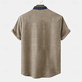 cheap Classic-Men&#039;s Linen Shirt Henley Shirt Retro Shirts Vintage Shirt Ethnic Shirt Ethnic Vacation Daily Blue Green Khaki Short Sleeve Mandarin Collar Summer Spring Clothing Apparel Print