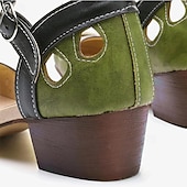 cheap Block Heels-Women&#039;s Vintage Green Mary Jane Faux Leather Heels with Cutout Design and Adjustable Strap – Comfortable Retro Block Heel Shoes for Casual and Formal Occasions