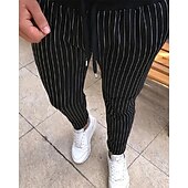 baratos calça casual-Homens Calças Calça verão Calça casual Bolsos Com Cordão Cintura elástica Listra Conforto Trabalho O negócio Diário Moda Estilo Clássico Preto Azul Real Micro-Elástica