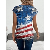  Independence Day Patriotic Women's Camisole Tank Top Flag Casual Short Sleeve V Neck Regular Tops Daily Blue Summer