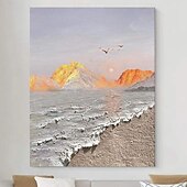 preiswerte Ölgemälde-handgemaltes 3D-Minimalismus-abstraktes Leinwandgemälde, handgemachte tonale Wellenkunst, strukturiertes Berg-Meer-Gemälde, Wandkunst, Wabi-Sabi-Wandkunst, Gemälde für Wohnzimmer, Malerei, stilvolle