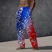 billiga Casual byxor med tryck för män-Herr Hawaiisk Semester Ledigt Flagga Amerikanska flaggan Långbyxor Byxor 3D-tryck Ficka Byxor med raka ben Medium Midja Fest / Kväll Vardag Semester Sommar Vår Blå Slapp form Oelastisk