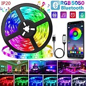 economico Controllo Bluetooth-5m Luci a Stringa 150 LED 5050 SMD 1 Set RGB Striscia LED Festa Impermeabile Autoadesivo Alimentato via USB