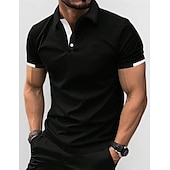 preiswerte Klassisches Poloshirt für Herren-Herren Polos mit Knöpfen Golfhemd Casual Festtage Gerippter Polokragen Kurzarm Modisch Basic Feste Farbe Patchwork Sommer Regular Fit Schwarz Weiß Rote Blau Braun Grün Polos mit Knöpfen