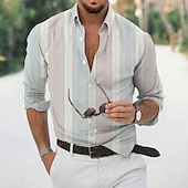 preiswerte Herrenhemd zum Knöpfen-Herren Hemd Sommerhemd Freizeithemd Strandhemd Knopfhemd Gestreifte Hemden Gelb Rosa Kaffee Leicht Blau Langarm Streifen Umlegekragen Urlaub Hawaiianisch Button-Down Bekleidung Polyester Mode Lässig