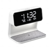 baratos Luzes inteligentes-despertador com carregamento sem fio lâmpada de toque de cabeceira despertadores quartos luz noturna display led regulável estação de carregador sem fio rápido com termômetro de ambiente interno