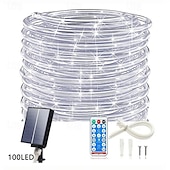 baratos Luzes solares de corda-luzes de corda solares ao ar livre à prova d&#039;água 164 pés 500led luzes de tubo com 2400mah tipo c temporizador de carregamento 8 modos reguláveis cintilação luz de corda de fada para jardim quintal