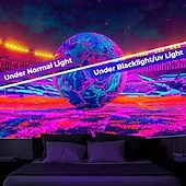 billiga Semestertapeter-uefa euro 2024 blacklight gobeläng uv reaktivt sken i mörkret majestätisk stadion fotboll trippy dimmigt hängande gobeläng väggkonst väggmålning för vardagsrummet sovrum