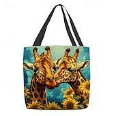 abordables Cabas et fourre-tout-Femme Fourre-tout Sac d&#039;épaule Sac fourre-tout en toile Polyester Achats Vacances Plage Imprimé Grande Capacité Pliable Poids Léger Girafe Jaune Bleu
