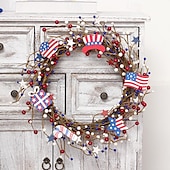 cheap Accessories-Independence Day Flag Wreath Red White Blue American Flag Berry Wreath Independence Day Door Hanging