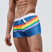 cheap Men&#039;s Boxer Swim Trunks-Men&#039;s Board Shorts Swim Shorts Swim Trunks Drawstring Elastic Waist Color Block Rainbow Comfort Quick Dry Short Holiday Beach Weekend Fashion Casual Black Navy Blue Micro-elastic