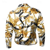 preiswerte Herren Satin Hemd-Herren Barock- Oberhemd Knopfhemd Langarm Modisch lässig Formal Urlaub Abendgesellschaft Sommer Frühling Herbst Umlegekragen Hemden mit Kragen Knopf Bedruckt Weiß Gelb
