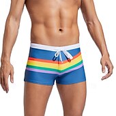 cheap Men&#039;s Boxer Swim Trunks-Men&#039;s Board Shorts Swim Shorts Swim Trunks Drawstring Elastic Waist Color Block Rainbow Comfort Quick Dry Short Holiday Beach Weekend Fashion Casual Black Navy Blue Micro-elastic