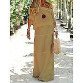 preiswerte Kleider aus Baumwolle und Leinen entwerfen-Damen Maxikleid Leinen-inspirierte Kleider Weißes Kleid Freizeitkleid Sommerkleid Streetwear Maxi Lässig Urlaub Straße Ferien Normale Passform Halbarm Schulterfrei Schwarz Weiß Rote Khaki Sommer