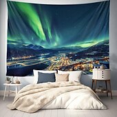billige landskapsteppe-aurora nordlys hengende billedvev veggkunst stor billedvev veggmaleri dekor fotografi bakteppe teppe gardin hjem soverom stue dekorasjon