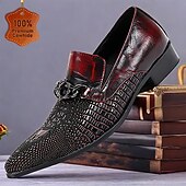 billiga Premium läder Loafers-Herr Tofflor och Slip-Ons Klänningslakor Läder Italienskt fullkornigt kohud Bekväm Halksäker Loafers Mörkbrun