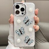 levne Pouzdra pro iPhone-telefon Carcasă Pro iPhone 16 iPhone 15 Pro Max Plus iPhone 14 13 12 Pro Max Plus Zadní kryt Průsvitný Bling Glitter Lesklé Nárazuvzdorné Motýl PC