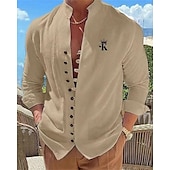 economico Vacanza-Per uomo Camicia Camicia con colletto cinese Camicia con colletto alla coreana Camicia Estiva Camicia casual Camicia con Bottoni Matrimoniale Vacanza Camicia hawaiana Nero Bianco Blu Cachi Manica