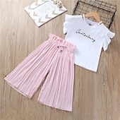 abordables Conjuntos-Conjuntos de ropa de verano para niñas, camiseta para niños + pantalones con pernera ancha, trajes para niños, ropa de manga corta para niñas
