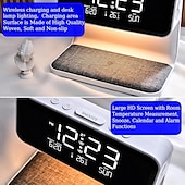 baratos Luzes inteligentes-despertador com carregamento sem fio lâmpada de toque de cabeceira despertadores quartos luz noturna display led regulável estação de carregador sem fio rápido com termômetro de ambiente interno