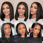 cheap Human Hair Lace Front Wigs-Brazilian Straight Bob Wig Human Hair 14 inch 13x4 HD Lace Front Wigs 180 Density Glueless Pre Plucked with Baby Hair 180% Density Glueless Short Human Hair Wigs for Black Women Natural Color
