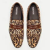 cheap Premium Leather Loafers-Men&#039;s Loafers &amp; Slip-Ons Print Shoes Dress Loafers Leather Italian Full-Grain Cowhide Comfortable Slip Resistant Loafer Yellow-Brown