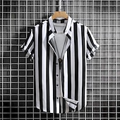 economico camicia da uomo con bottoni-Per uomo Camicia Camicia con colletto cinese Camicia con colletto alla coreana Camicia Estiva Camicia casual Camicia da Spiaggia Nero Manica Corta A righe Colletto alla coreana Vacanza Camicia