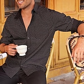 economico Camicie Button Down da uomo-Per uomo Camicia Camicia elegante Camicia con Bottoni A Pois Matrimonio Lavoro Nero Bianco Rosso Blu marino Manica Lunga Collo ripiegato Primavera &amp; Autunno Abbigliamento