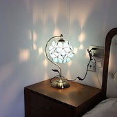 cheap Bedside Lamp-Sakura Tiffany Style Stained Glass Desk Lamp with Petal Lampshade Retro Pure Brass Base Switch Plug Decorative Desk Lamp AC100-240V Suitable for Study Bedroom Restaurant Coffee Table