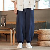 preiswerte Heim-Herren Leinenhose Sommerhosen Freizeithose Tasche Einfarbig Sport In voller Länge Casual Täglich Brautkleider schlicht Lockere Passform Schwarz Dunkel Blau Niedrige Taillenlinie Mikro-elastisch