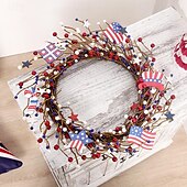 cheap Accessories-Independence Day Flag Wreath Red White Blue American Flag Berry Wreath Independence Day Door Hanging