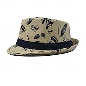 cheap Fedora Hat-Men&#039;s Kentucky Derby Hat Sun Hat Party Hat Dress Hat White khaki Cotton Fashion Casual Street Daily Coconut Tree Sunscreen Breathable