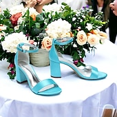 economico Formale-scarpe da sposa con tacco a blocco in raso viola da donna - eleganti sandali da sposa aperti con cinturino alla caviglia per eventi formali e feste