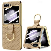 cheap Samsung Cases-Phone Case For Samsung Galaxy Z Flip 6 Z Flip 5 Z Flip 4 Z Flip 3 Back Cover with Screen Protector Ring Holder Shockproof Retro TPU Metal PU Leather